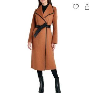 Tahari Womens Wool Blend Belted Wrap Coat